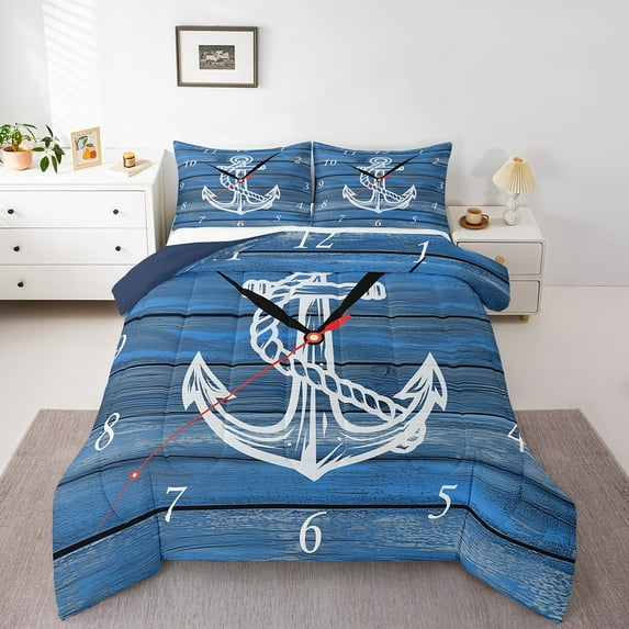 Erosebridal Blue Anchor Bedding Twin Comforter Set,Lodge Cabin Down Comforter,Nautical Room Decorative,Reversible,2-Piece