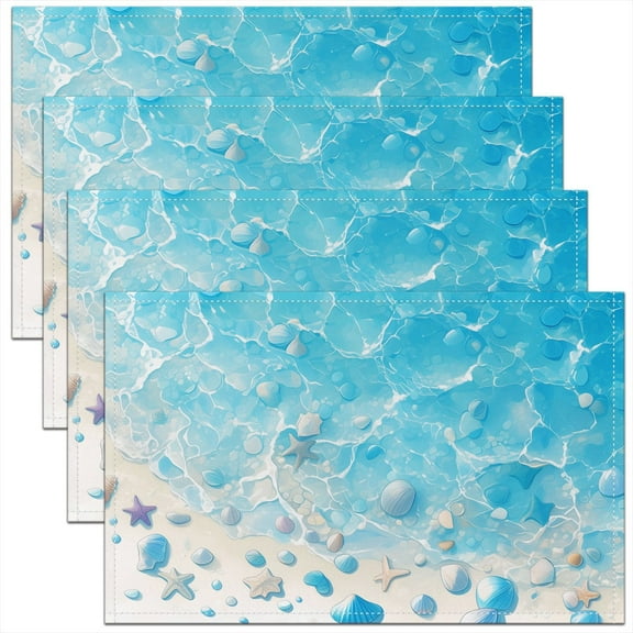 Erosebridal Blue Beach Placemats Set of 4, Coastal Seashell Table Mats for Dining Table Set of 4, Bling Ocean Decor