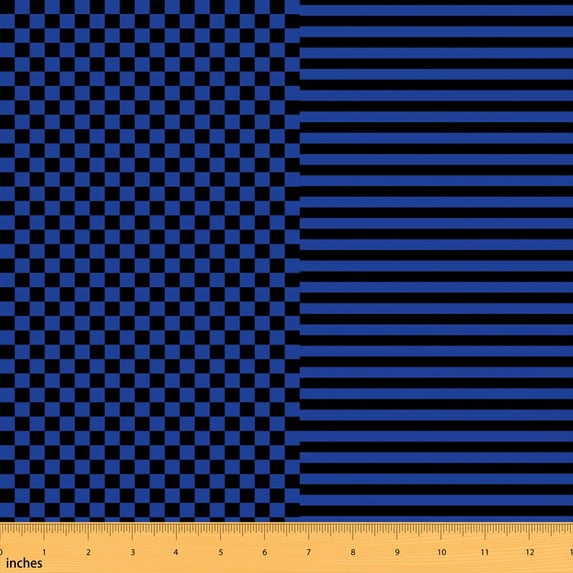 Erosebridal Blue Black Checkerboard Fabric by the Yard 5 Yards, Navy Horizontal Stripe Fabric for Sewing