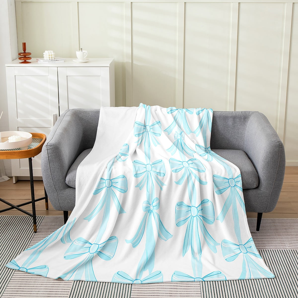 Juliana Blue & White Knitted Blanket With Bow main image 1