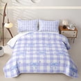 thumbnail image 1 of Erosebridal Blue Bow Gingham Quilt King, Princess Style King Coverlet Set for Girls, 3 Pieces, 1 of 7