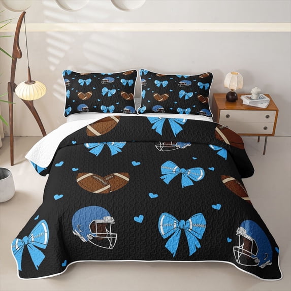 Erosebridal Blue Bow Knot Bed Spread Queen for Boys Girls,Teens Sport Football Queen Coverlet Set