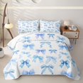 thumbnail image 1 of Erosebridal Blue Bow Quilt King for Boys Girls, Cute Princess Ribbon King Coverlet Set, 3pcs, 1 of 7