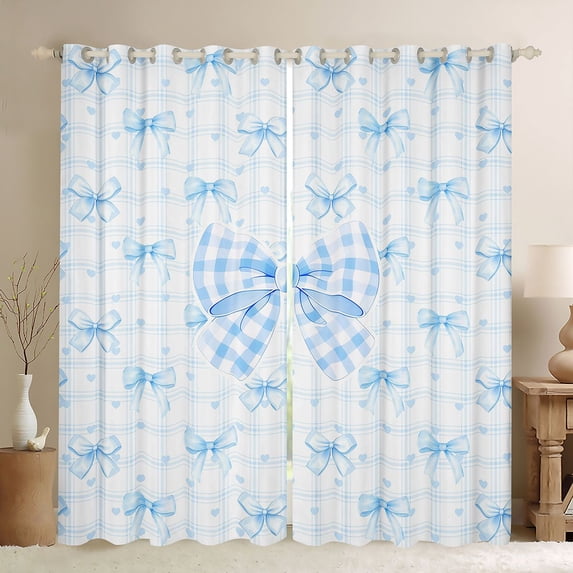 Erosebridal Blue Bow Tie Blackout Curtains Set of 2 (52x84 Each) For Kids,Dreamy Princess Style Loves Window Curtains For Girls