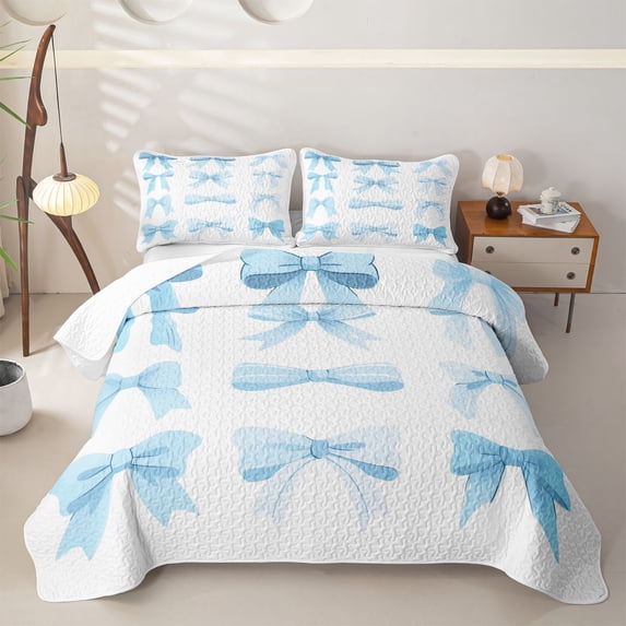 Erosebridal Blue Bow Twin Quilt Set, Kawaii Princess Cartoon Twin Coverlet Set for Girls, 2-Piece