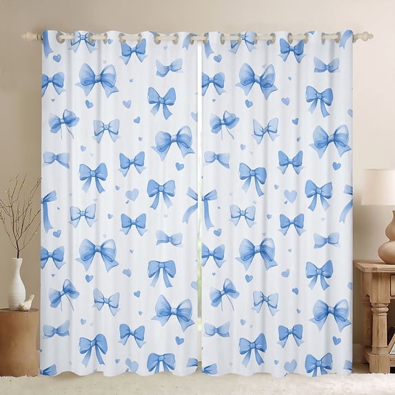 Erosebridal Blue Bowtie Girls Curtains Pack of 2 (42x84 Each),Cute Coquette Bowknot Curtains Blackout For Kids