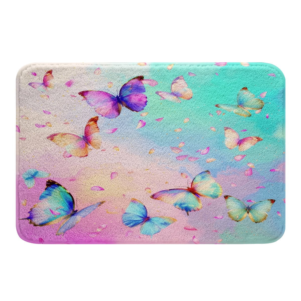 Erosebridal Blue Butterfly Bathtub Mat 20x32, Rainbow Print Bathroom ...