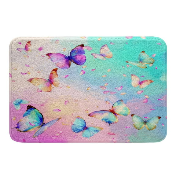 Erosebridal Blue Butterfly Bathtub Mat 20x32, Rainbow Print Bathroom Rugs 20x32, Flower Floral Bathroom Mat, Bathroom Sets Bedroom Decor, Non Slip