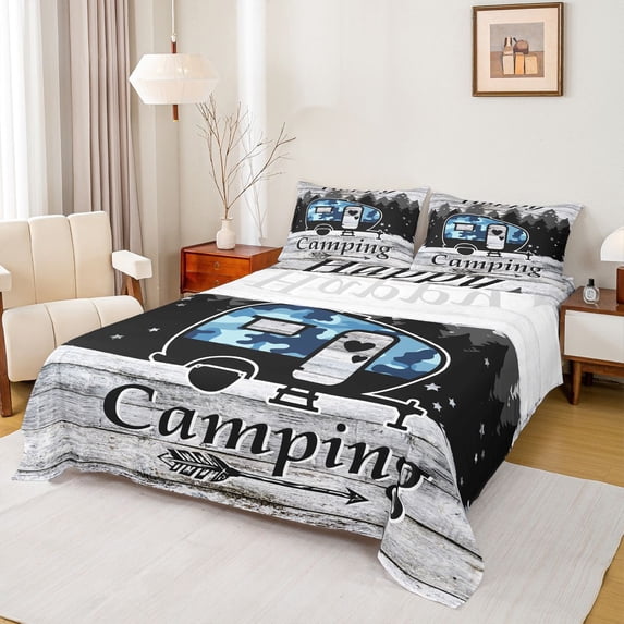 Erosebridal Blue Camo Car Full Size Sheets 4-Piece for Boys Girls,Rustic Cottage Camping Bed Sheets for Boys Girls,Ultra Soft Home Decor