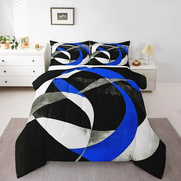Erosebridal Blue Circle Bedding Twin Comforter Set,Geometric Stripes Down Comforter,Round Lines Bedding Sets Twin with Comforter,Ultra Soft Abstract Bedroom Decorative,Reversible,3pcs