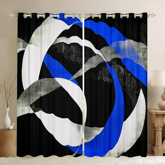 Erosebridal Blue Circle Curtains and Drapes (38Wx54L),Geometric Stripes Blackout Curtains for Bedroom,Round Lines Curtains Pack of 2 (38Wx54L),Abstract Bedroom Decorative