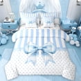 thumbnail image 1 of Erosebridal Blue Coquette Bow Kids 7 Pieces Bedding Comforter Set,Geometric Striped Polka Dots Full Bedding Set For Girl,Colorful Stars Reversible, 1 of 7