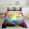 thumbnail image 1 of Erosebridal Blue Dolphin Bedding Sets Twin with Comforter, Colorful Coral Duvet Insert, Sunset Rainbow Decor, Microfiber 2pcs, 1 of 8