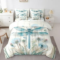 Erosebridal Blue Dragonfly Bedding Sets Twin Size,Flower Dandelion Comforter Sets with Sheets,Animal Decor,Reversible,Breathable,7-Piece