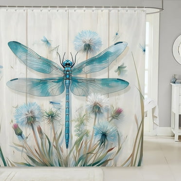 Erosebridal Blue Dragonfly Shower Curtain 72x72,Flower Dandelion Bath Curtain,Animal Decor