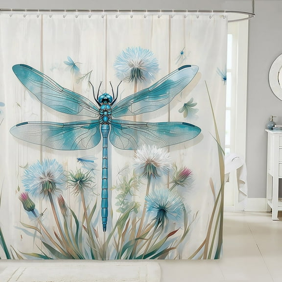 Erosebridal Blue Dragonfly Shower Curtain 72x72,Flower Dandelion Bath Curtain,Animal Decor