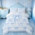 thumbnail image 1 of Erosebridal Blue Dreamy Bow Queen Comforter Set For Girls,Cute Coquette Bowknot Theme Bedding Comforter Set For Kids,Reversible,3 Pieces, 1 of 7