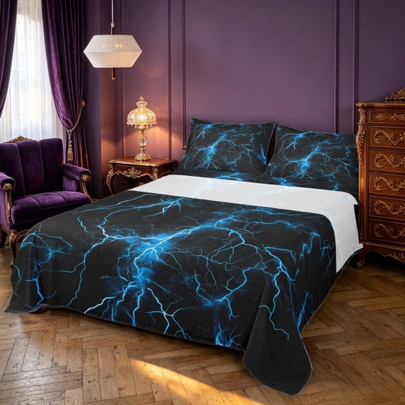 Erosebridal Blue Electric Storm Bed Sheets,Lightning Bolts Pattern Full ...