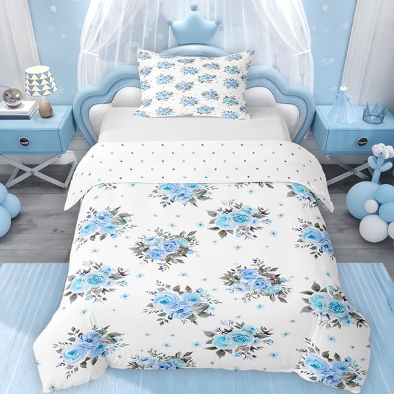 Erosebridal Blue Flower Twin Bedding for Girls, Spring Garden Floral Duvet Cover Set, Reversible 2 Pieces, 1 Duvet Cover and 1 Pillowcase, No Comforter
