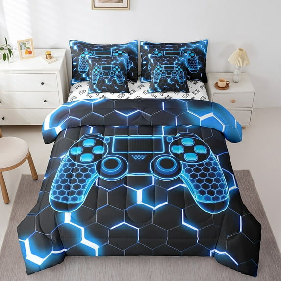 Erosebridal Blue Gamepad Bed in a Bag Full size, Gradient Geometric Bed Set, Gaming Sports Decor, Reversible
