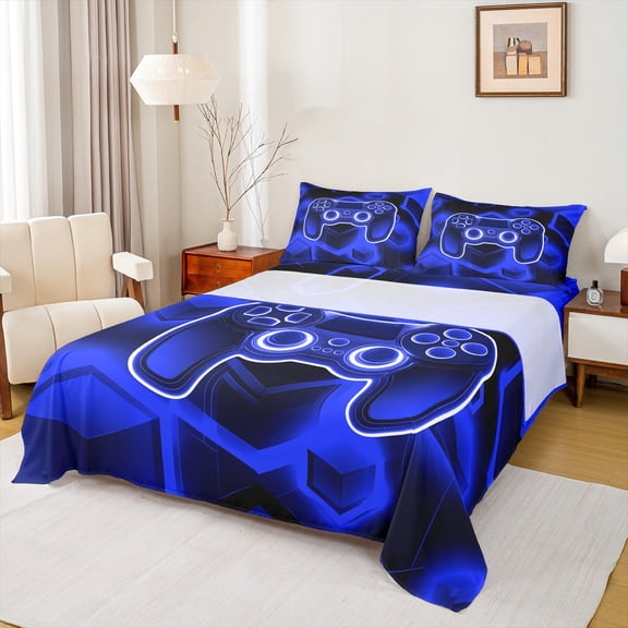 Erosebridal Blue Gamer Sheet Set Twin,Geometric Gamepads Bedding Sets Twin Size,Video Game Twin Sheet Sets,Lightweight Gradient Bedroom Decoration,3pcs