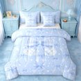 thumbnail image 1 of Erosebridal Blue Geometric Grid 7 Pieces Bedding Comforter Set,Girls Lovely Bowknot Full Bedding Set For Kids,Reversible, 1 of 7