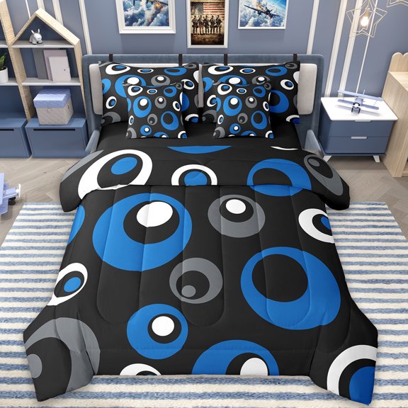 Erosebridal Blue Geometry Circle Bedding Twin Size,Modern Geometric Design Bed Set,Abstract Art Bedding Sets Twin Size,Super Cozy Bedroom Decoration Reversible,7pcs