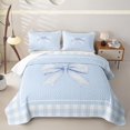 thumbnail image 1 of Erosebridal Blue Gingham Bow Twin Quilt Set, Buffalo Ribbon Twin Coverlet Set for Boys Girls Girls, 2pcs, 1 of 7