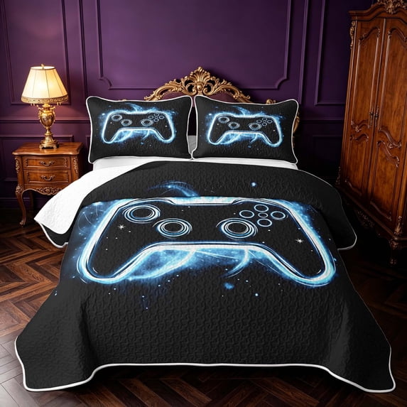 Erosebridal Blue Glow Gaming Pad Bed Spread Queen,Fluid Sketch Queen ...