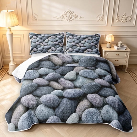 Erosebridal Blue Gray Stones Twin Quilt Set,Smooth Rock Pattern Twin ...