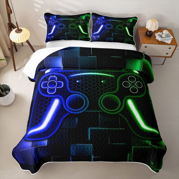 Erosebridal Blue Green Gamepad Twin Quilt Set,Controller Gaming Twin Coverlet Set For Boys,2 Pieces