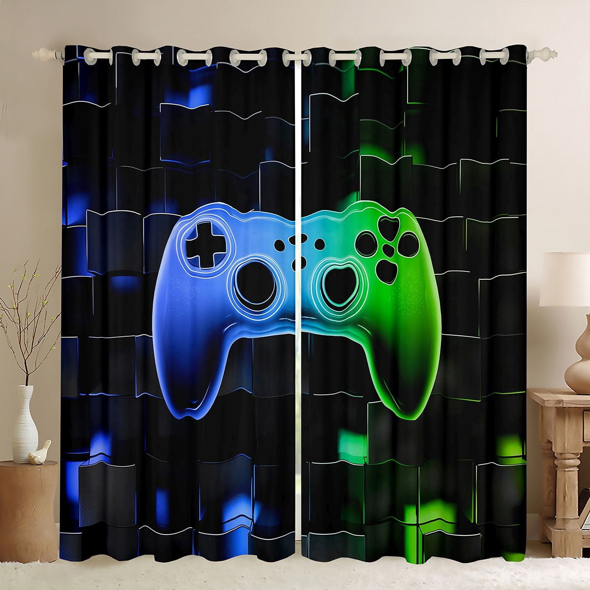 Erosebridal Blue Green Gradient Game Controller Curtains and Drapes ...