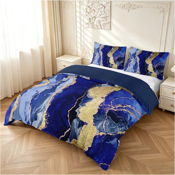 Cover 2 Erosebridal Blue Marble Stripe Gold Duvet Cover King,Modern Navy ...