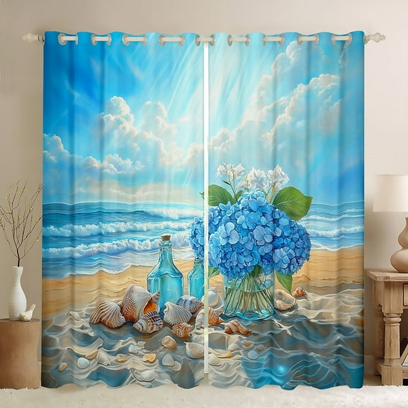 Erosebridal Blue Ocean Curtains and Drapes (38x54), Beach Seashell 30%-50% Blackout Curtains for Bedroom, Flower Curtains for Living Room, Window Curtains Bedroom Decor
