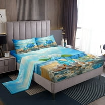 Erosebridal Blue Ocean Sheet Set Twin, Beach Seashell Bedding Sets Twin Size, Flower Twin Sheet Sets, Ultra Soft Bedroom Decor, 3 Pieces