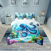 Erosebridal Blue Octopus Bedding Sets Twin Size,Underwater World Comforter Sets with Sheets,Ultra Soft Bed in a Bag Twin size,Teen Bedroom Decor,7pcs