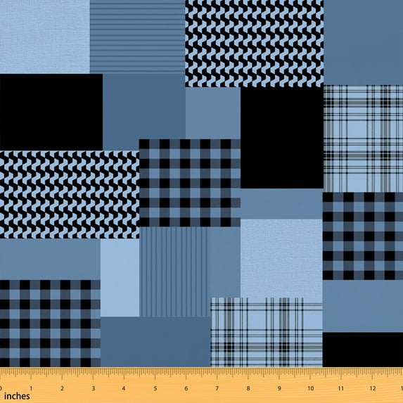 Erosebridal Blue Patchwork Fabric by the Yard 3 Yards, Chevron Plaid Stripe Room Decor Fabric by the Yard