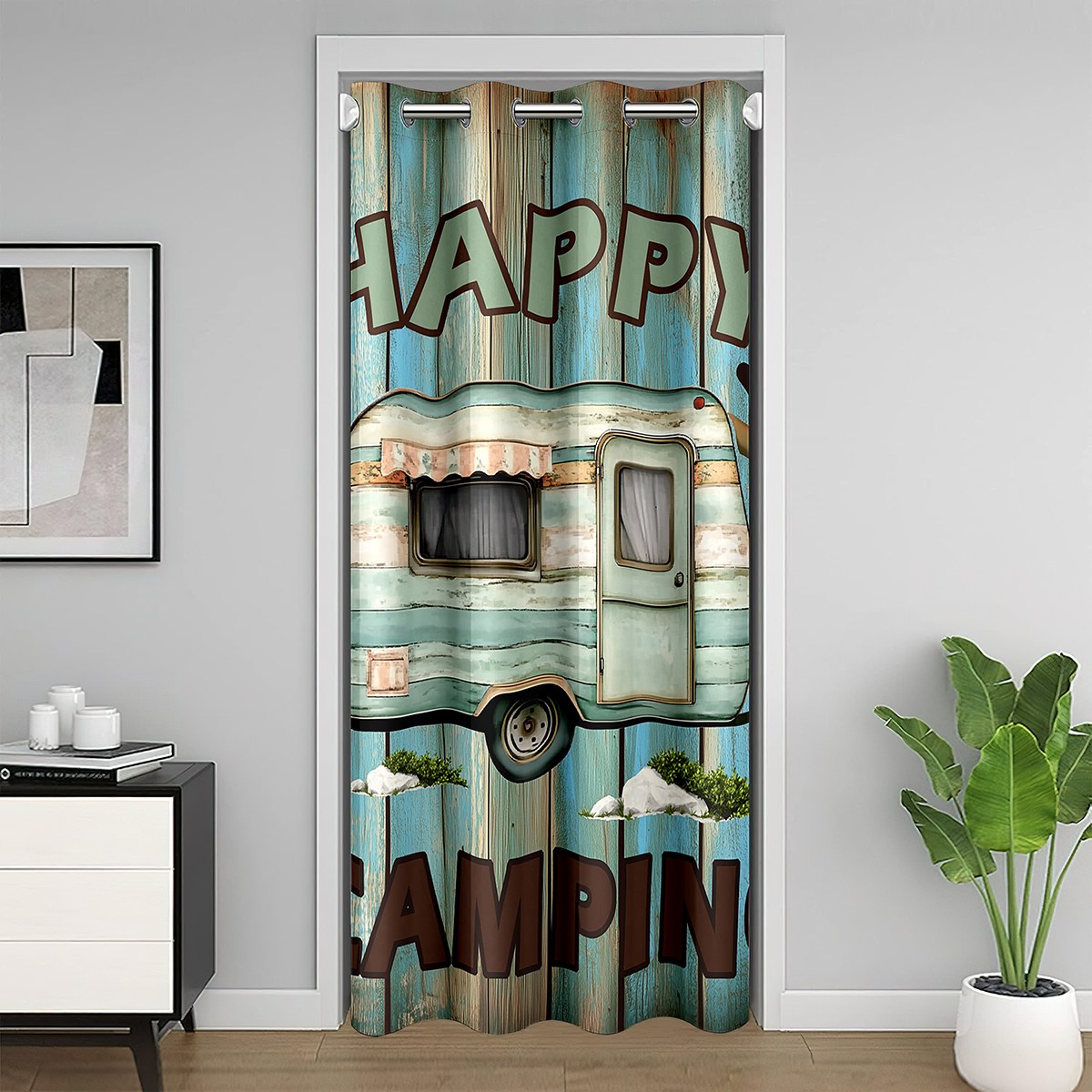 Erosebridal Blue RV Car Door Curtain Panel 42x80,Wood Vintage Room ...