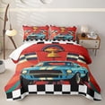 thumbnail image 1 of Erosebridal Blue Racing Car Quilt King for Boys,Extreme Sport Checkered Flag King Coverlet Set Teens, 1 of 7