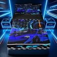 thumbnail image 1 of Erosebridal Blue Racing Sports Car Zipper Twin Comforter Sets with Fitted Sheet and 2 Pillowcases for Boys Men, Speedometer Lightning Zipper Bedding Set, Black Reversible, 4-Piece, 1 of 7