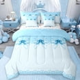 thumbnail image 1 of Erosebridal Blue Ribbon Bow 7pcs Bedding Comforter Set For Girls Teens,Cartoon Girly Bowknot Queen Bedding Sets,Reversible, 1 of 7