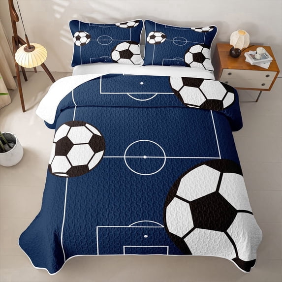 Erosebridal Blue Soccer Twin Quilt Set,Classic Football Twin Coverlet Set For Boys,2 Pieces