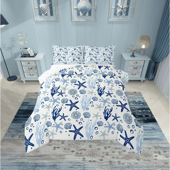 Erosebridal Blue Starfish Bedding Twin Comforter Set,Marine Animal Down Comforter,Sealife Room Decorative,Reversible,Lightweight,2-Piece