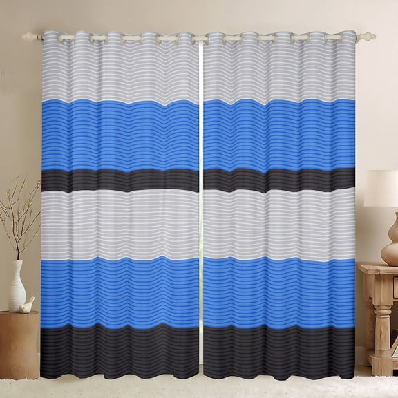 Erosebridal Blue Stripes Curtains Pack of 2 (42Wx63L),Geometric Lines Black Out Curtains,Geometric Theme Curtains for Living Room,Abstract Room Decor