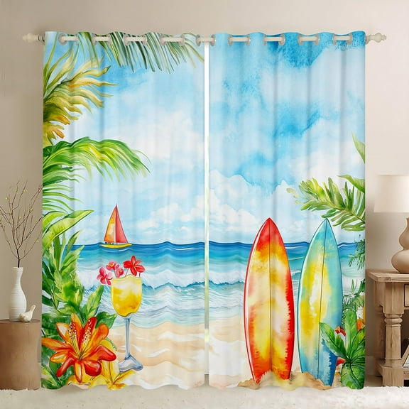 Erosebridal Ocean Beach Curtains for Living Room,Summer Holiday 30%-50% Blackout Curtains Set of 2 (38x45),Surfing Decor