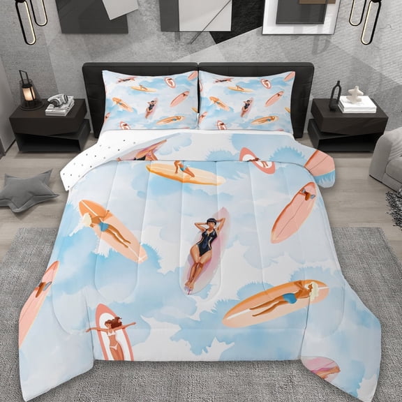 Erosebridal Blue Watercolor Ocean Comforter Sets Twin Size,Summer Sunbath Comforters & Duvets,Surfboard Bedding Twin Comforter Set For Men Women,Room Decorative Reversible,2-Piece