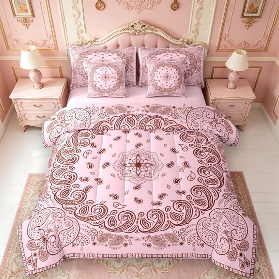 Erosebridal Blue Western Bandana 7-Piece King Bedding,White Square Scarf King Bed in a Bag,Pink Reversible