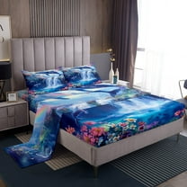 Erosebridal Blue Whale Bed Sheets Set Twin Size, Lake Waterfall Bed Sheets Twin, Daisy Floral Reversible Sheet Set Twin, Microfiber Room Decoration, 3 Pieces