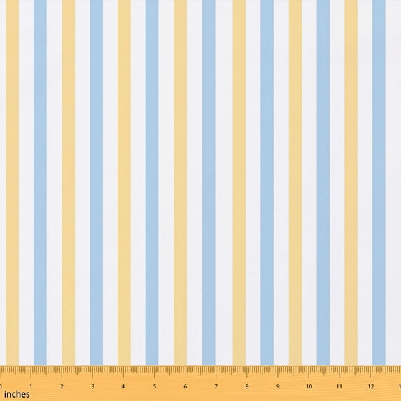 Erosebridal Blue Yellow Stripe Fabric by the Yard 3 Yards, White Vertical Line Room Decor Fabric by the Yard