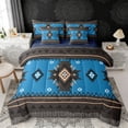 thumbnail image 1 of Erosebridal Bohemian Aztec Bedding Comforter Set, Black Blue Aesthetic Queen Bedding Sets, Navy Reversible 7 Pieces, 1 of 6
